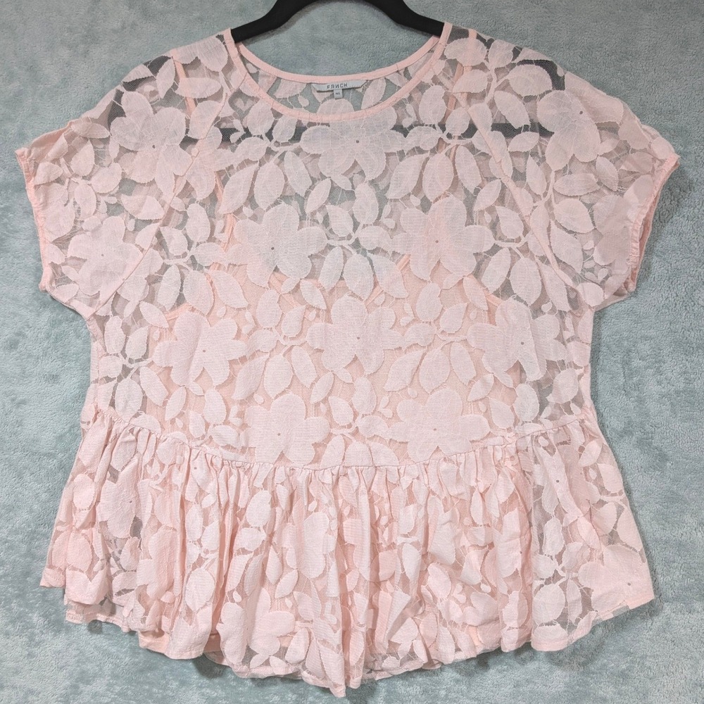FRNCH Pink Floral Lace Peplum Top with Camisole Lining Set Size M/L Fairy Ballet - Picture 5 of 11